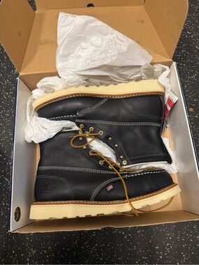 Thorogood 11.5 Men's 6” Black American Heritage Boots with Cream soles